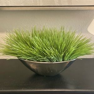 Z Gallerie Faux Grass In Silver Pot. Used.